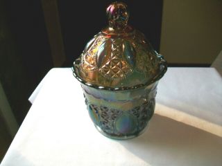 Vintage Imperial Glass Jar Beaded Jewel Smoke Carnival Glass Iridescent