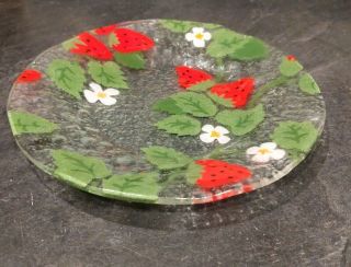 Anne C.  Ross Fused Art Glass 8.  25 " Plate Strawberries Strawberry Signed A C Ross