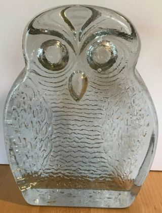 Vintage Blenko Flaw Glass Owl Bookend By Joel Meyers Mid Century Modern Clear
