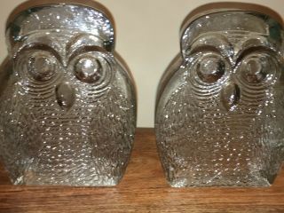 Two Blenko Clear Glass Owl Bookends (slight Damage)