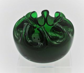 Vintage Blenko Hand Blown Glass Mcm Vase - 947s - Emerald