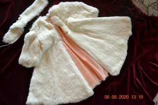 Vintage Terri Lee Doll Long Formal Rabbit Fur Coat & Fur Bandeau Style Hat