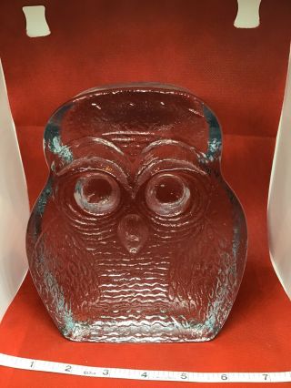 Large Blenko Clear Glass Owl Bookend