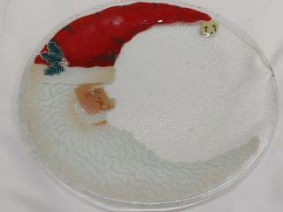 Peggy Karr Crescent Moon Santa Claus Face 8 " Fused Art Glass Plate Carr St.  Nick