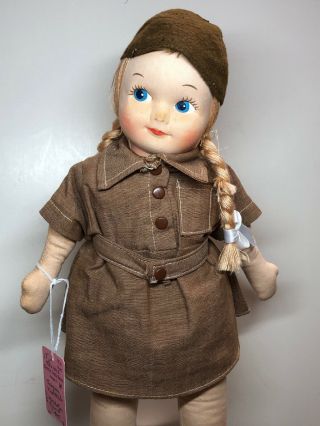 13” Vintage Antique Georgene Brownies Little Girl Scouts Blonde Cloth Doll Sa