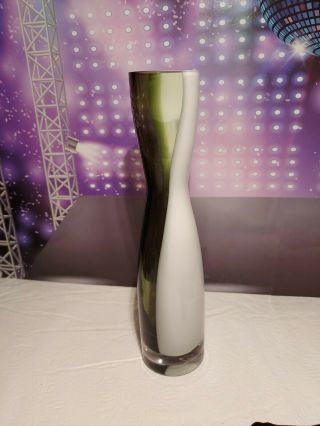 Margies Garden Creative Artisan Hand Blown Modern Art Glass Vase Green & White