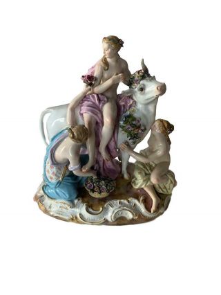 Stunning Antique Meissen Porcelain Group Of Europa