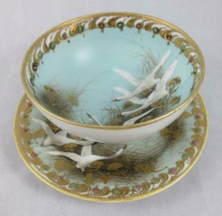 Morimura Noritake Nippon Flying Swans Geese Condiment Bowl W/ Plate,  Jewels