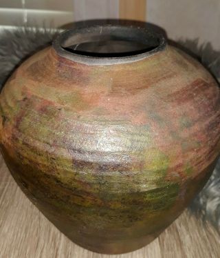 Vintage Raku Studio Pottery Vase Artist Signed Clayton