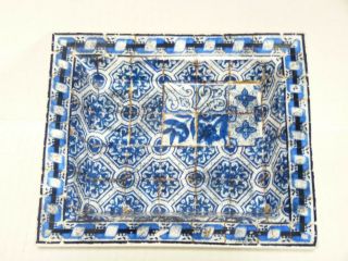 Fabienne Jouvin Paris Porcelain Plate Blue & White Mosaic Tile Design