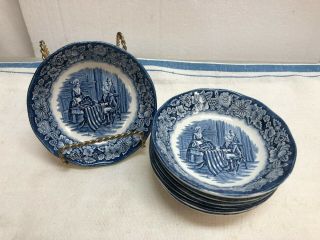 Set Of 7 Staffordshire Liberty Blue Fruit Dessert Dishes - - - - Betsy Ross