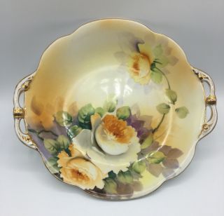 Antique Hand Painted Nippon Two Handled Serving Bowl With Yellow Roses