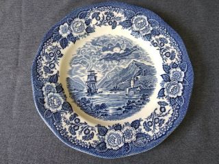Vintage Royal Warwick Lochs Of Scotland Blue & White Loch Oich Dinner Plate