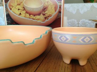 Southwest Pottery Veggie Chip And Dip Bowl Vintage Treasure Craft Usa