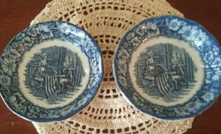 Vintage Liberty Blue Historic Colonial Scenes Set Of 2,  5 " Bowls Betsy Ross