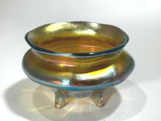 Tiffany Studios Blue/gold Iridescent Favrile Glass Cauldron Footed Salt Cellar