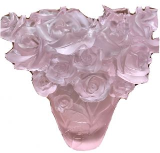 Magnificent Pate De Verre Pink Rose Vase 19/19/22cm Heavy 6.  8 Signed France Back