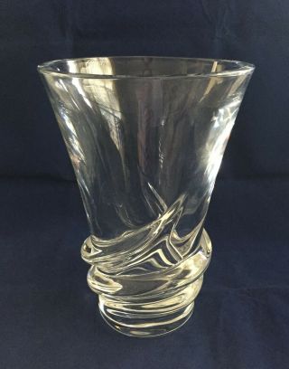 Signed Daum France Crystal Art Glass Vase W/ Spiral Decor 9 3/4 "