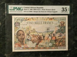 Central African Republic 5000 Francs 1980 - - Vf - - Pmg 35 Epq