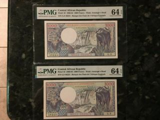 Central African Republic (2 Notes) 1000 Francs 1980 - 84 - - Unc - - Pmg 64 Epq