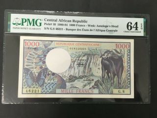 Central African Republic 1000 Francs 1980 - 84 Unc - - Pmg Graded 64 Epq