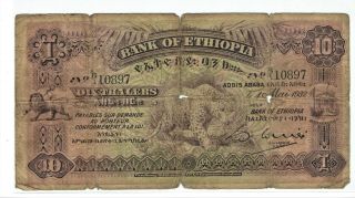 Ethiopia K 8 Ten Thalers Bank Of Ethiopia 1932 Issue Note Grades Good