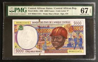 Central African States 1999,  Unc Banknote 5000 Francs P304fe,  Pmg 67 Epq