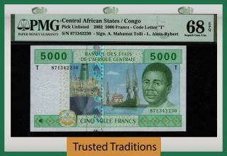 Tt Pk Unl 2002 Central African States 5000 Francs Pmg 68 Epq Gem Unc