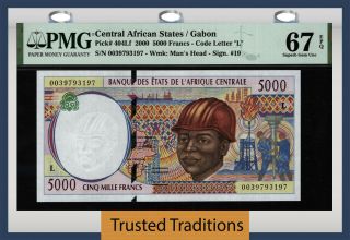 Tt Pk 404lf 2000 Central African States 5000 Francs Pmg 67 Epq Gem Unc
