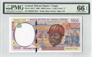 Central African States / Congo 2000 P - 104cf Pmg Gem Unc 66 Epq 5000 Francs