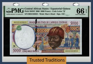 Tt Pk 504nf 2000 Central African States / Equatorial Guinea 5000 Francs Pmg 66q
