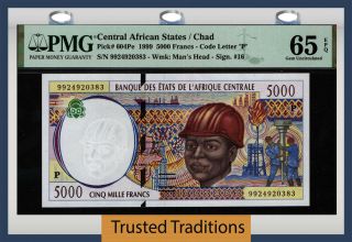 Tt Pk 604pe 1999 Central African States 5000 Francs Pmg 65 Epq Gem Uncirculated