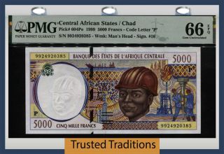 Tt Pk 604pe 1999 Central African States 5000 Francs Pmg 66 Epq Gem Uncirculated