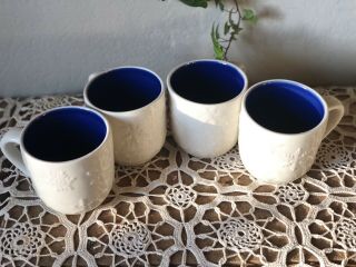 Set Of 4 Pai Snowflake Coffee Mugs White/midnight Blue 16 Oz.