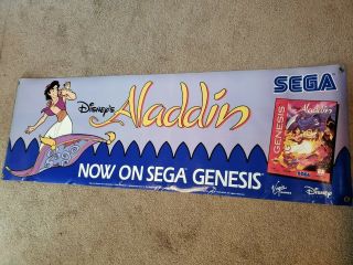 Disney Aladdin Sega Genesis Promo 40x14 Vinyl Banner Video Game Poster Vtg 1990s