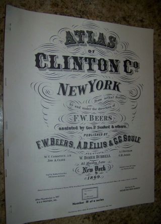 1869 Clinton County Ny Atlas Map Fw Beers Champlain Saranac Chazy 1977 Reprint
