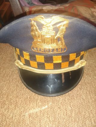 Vintage Chicago Police Sergeant Uniform Hat.  With Metal Badge.  Size 7