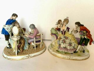 A Antique German Muller Volkstedt Porcelain Figural Groups Lamps