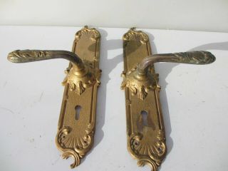 Vintage Brass Lever Door Handle Old Rococo French Baroque Gilt Gold