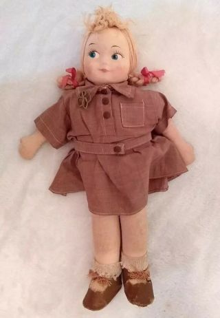 Girl Scout Brownie 1950s Georgene Novelties 13 " Cloth Doll