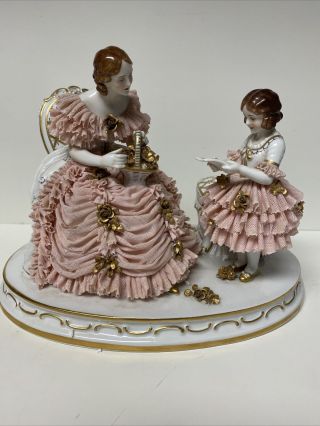 Muller Volkstedt Dresden Lace Figure Of Mother And Daughter