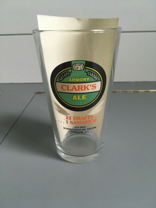 Armory Square Clark’s Ale House Nos Retired Beer Pint Glass Syracuse Ny