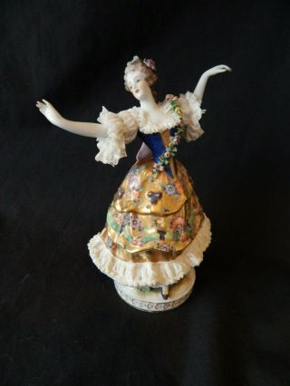 Ant Volkstedt German Dresden Lace Art Deco Dancing Lady Porcelain 7 " Figurine