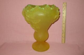 Daum Nancy France Crystal Art Glass Pate De Verre Large Mimosa Vase & Box 11.  75 "