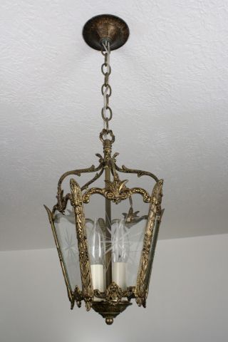 Antique Vintage Brass Made In Spain Hanging Ceiling Light Fixture Chandelier
