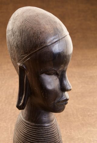 Hand Carved Ebony Wood African Tribal Woman Bust 11 3/4 " Tall Sculpture