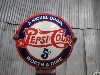 Porcelain Pepsi Cola 5c Enamel Sign Size 30 " Inch Round