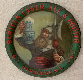 Early 20thc Bartels Beer Tin Litho Advertising Tip Tray Syracuse Ny