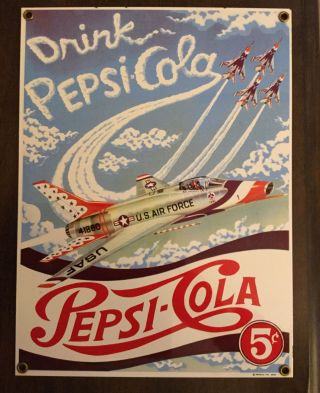 Vintage Drink Pepsi - Cola 5c Usaf Air Force Jet Porcelain Metal Sign Nostalgia
