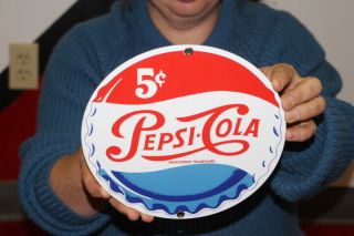 Pepsi Cola 5c Soda Pop Gas Oil Porcelain Metal Sign